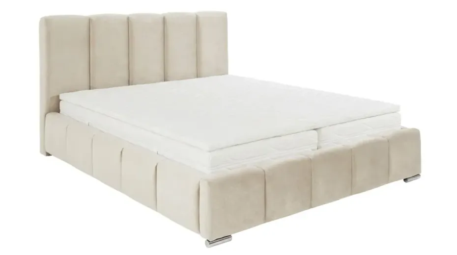 Andrarum Cleaton Bubblig sängynrunko 180x200 cm säilytystilalla, HVILA-vaahtomuovipatja ja sijauspatja polyesterivaahdosta sekä pestävä päällinen Beige/valkoinen