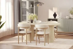 Andrarum Uppveda Ruokapöytä travertiinin näköinen 4 Jaiveer ruokatuolilla Beige