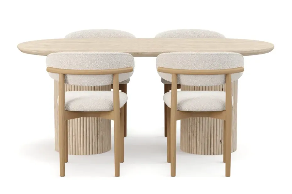 Andrarum Uppveda Ruokapöytä travertiinin näköinen 4 Jaiveer ruokatuolilla Beige