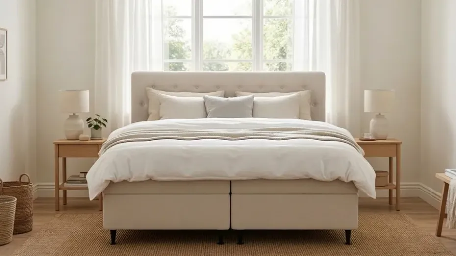 Bedly Hilton Plus Täydellinen sänkypaketti säilytystilalla 180x200 cm Vaalea beige