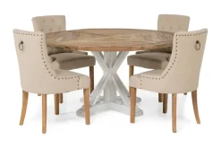 Bloomington Ruokailuryhmä Yorkshire 150 cm Pyöreä 4 Ophelia tuolia Vintage Luonnonväri/Valk/Beige