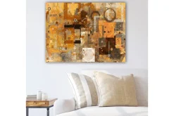 Canvas taulu 70x100 cm - Abstrakti sommitelma lämpimin sävyin geometrisilla muodoilla Kulta / Ruskea / Harmaa