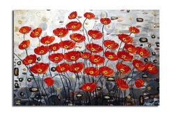 Canvas-taulu 70x45 cm - Värikäs unikkokimppu punaisessa sävyssä Punainen / Musta / Harmaa