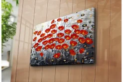 Canvas-taulu 70x45 cm - Värikäs unikkokimppu punaisessa sävyssä Punainen / Musta / Harmaa