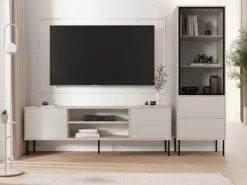 Claven olohuoneen kalustesetti – TV-taso ja vitriinikaappi beige
