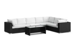Comfort Garden Bahamas L-muotoinen ulkosohva oikea, 7-hengen, pöytä ja hylly Musta