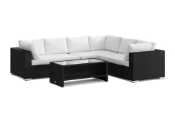Comfort Garden Bahamas L-muotoinen ulkosohva oikea, 6-hengen, pöytä ja hylly Musta