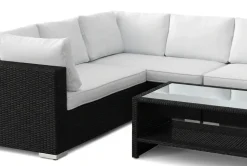 Comfort Garden Bahamas L-muotoinen ulkosohva vasen, 6-hengen, pöytä ja hylly Musta