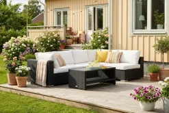 Comfort Garden Bahamas Sohvapöytä Hyllyllä Ulkokäyttöön 113 cm Polyrottinkia Musta