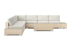 Comfort Garden Bahamas ulkokulmasohva 7-hengen, käännettävä, avoin pääty ja pöytä Hiekka