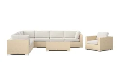 Comfort Garden Bahamas ulkokulmasohva 8-hengen, käännettävä, nojatuoli ja pöytä Hiekka
