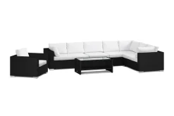 Comfort Garden Bahamas ulko-L-sohva oikea 8-hengen, nojatuoli ja pöytä hyllyllä Musta