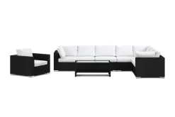 Comfort Garden Bahamas ulko-L-sohva oikea 8-hengen, nojatuoli ja pöytä hyllyllä Musta