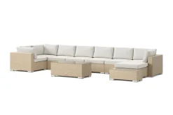 Comfort Garden Bahamas ulko-U-sohva 8-hengen, käännettävä divaani, avoin pääty ja pöytä Hiekka