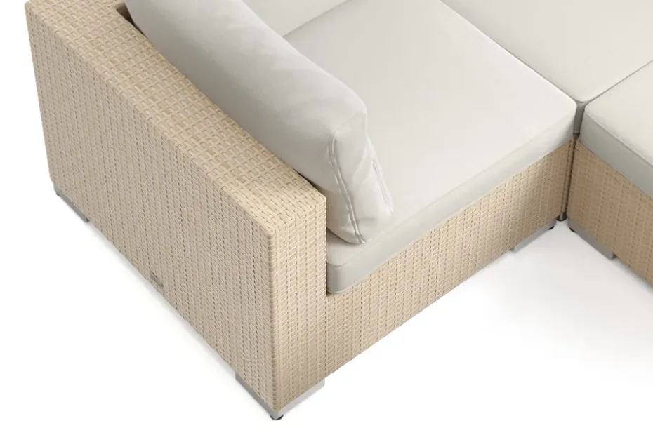 Comfort Garden Bahamas ulko-U-sohva 8-hengen, käännettävä divaani, avoin pääty ja pöytä Hiekka