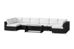 Comfort Garden Bahamas U-muotoinen ulkolounge-ryhmä avoimella päädyllä, 8-hengen, pöytä ja hylly Musta