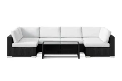 Comfort Garden Bahamas U-muotoinen ulkolounge-ryhmä avoimella päädyllä, 6-hengen, pöytä ja hylly Musta