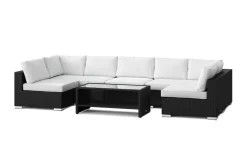 Comfort Garden Bahamas U-muotoinen ulkolounge-ryhmä avoimella päädyllä, 7-hengen, pöytä ja hylly Musta
