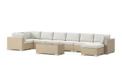 Comfort Garden Bahamas U-muotoinen ulkolounge-ryhmä 8-hengen, käännettävä divaani ja pöytä Hiekka