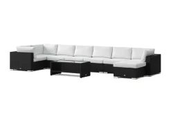 Comfort Garden Bahamas U-muotoinen ulkolounge-ryhmä 8-hengen, käännettävä divaani ja pöytä hyllyllä Musta