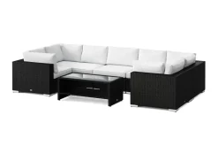 Comfort Garden Bahamas U-muotoinen ulkolounge-ryhmä suljetulla päädyllä, 7-hengen, pöytä ja hylly Musta