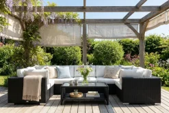Comfort Garden Bahamas U-muotoinen ulkolounge-ryhmä suljetulla päädyllä, 7-hengen, pöytä ja hylly Musta