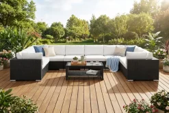 Comfort Garden Bahamas U-muotoinen ulkolounge-ryhmä suljetulla päädyllä, 10-hengen, pöytä ja hylly Musta