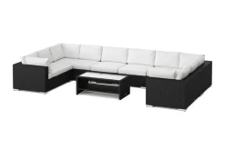 Comfort Garden Bahamas U-muotoinen ulkolounge-ryhmä suljetulla päädyllä, 10-hengen, pöytä ja hylly Musta