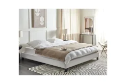 Dubbelsäng Beliani Roanne med lamellram Beige-Mörkt Trä, 140x200 cm, Bouclé Grey 180x200 VALUE_MISSING_3