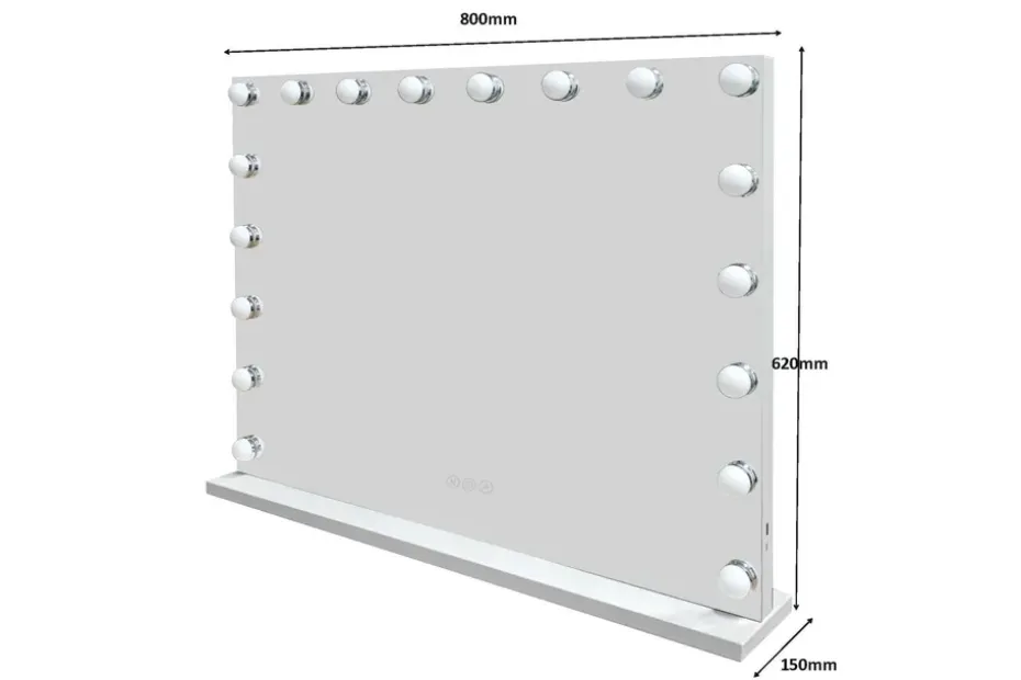 Glow Suuri Meikkipeili 80 cm valaistuksella lampuilla - Hollywood-peili USB-latauksella Valkoinen