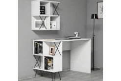 Kirjoituspöytä Amtorp 120 cm Säilytys Hylly+Kirjahylly Pieni Valkoinen/Musta