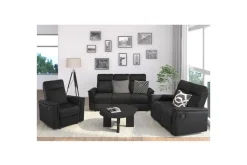 Loft24 2-istuttava sohva Southbrook Musta, Aito nahka/PU/Puu/Metalli, Manuaalinen nojatuoli Musta, Aito nahka/PU/Puu/Metalli, Manuaalinen nojatuoli