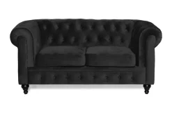 Manor House Chesterfield Lyx 2-istuttava pieni samettisohva – Syvä sohva 160 cm leveä Musta