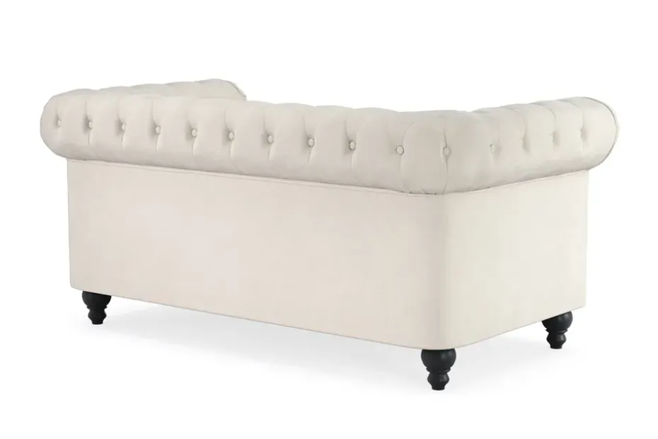 Manor House Chesterfield Lyx 2-istuttava samettisohva – Pieni syvä sohva Beige Sametti