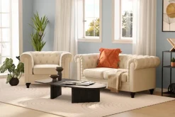 Manor House Chesterfield Lyx 2-istuttava samettisohva – Pieni syvä sohva Beige Sametti