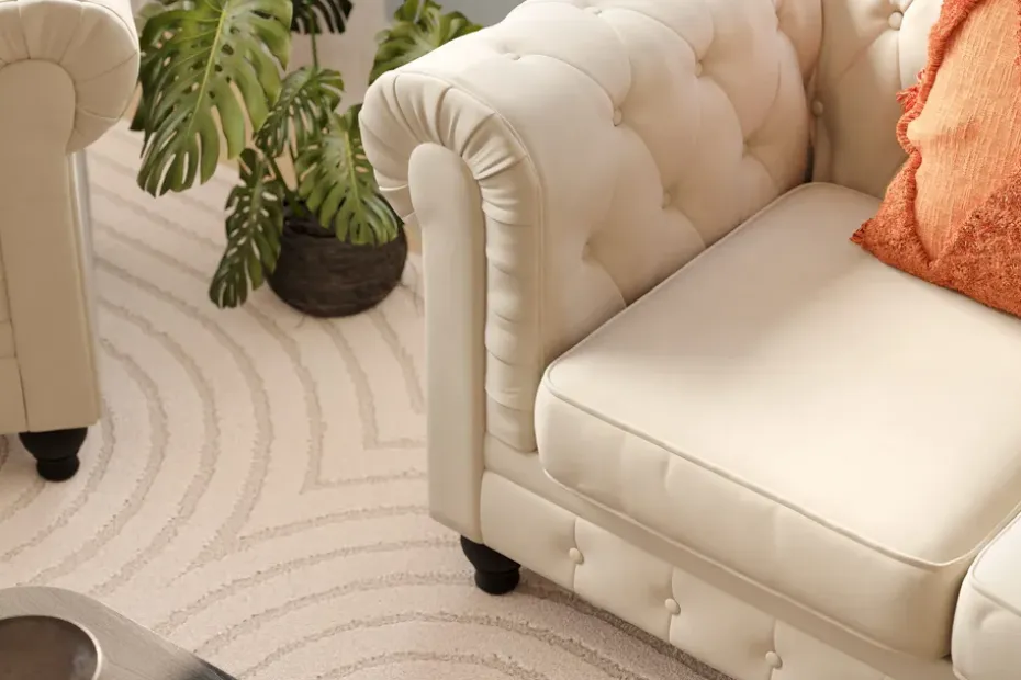 Manor House Chesterfield Lyx 2-istuttava samettisohva – Pieni syvä sohva Beige Sametti