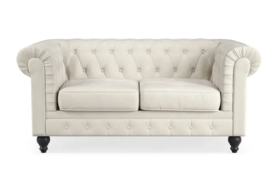 Manor House Chesterfield Lyx 2-istuttava samettisohva – Pieni syvä sohva Beige Sametti