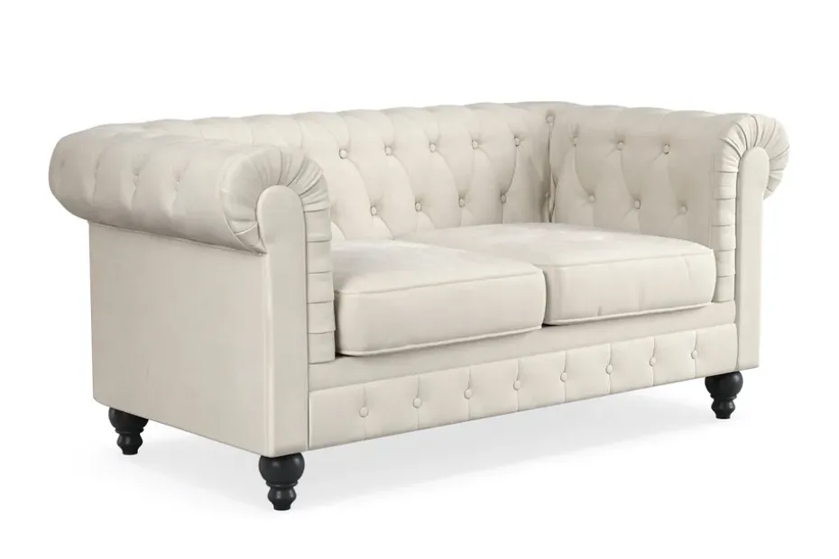 Manor House Chesterfield Lyx 2-istuttava samettisohva – Pieni syvä sohva Beige Sametti