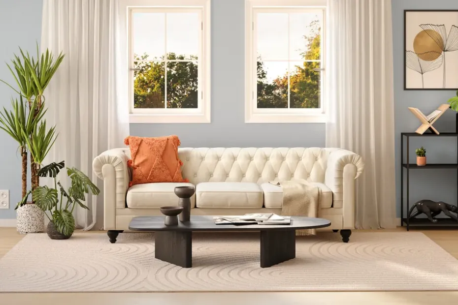Manor House Chesterfield Lyx 3-istuttava samettisohva – Syvä sohva Beige