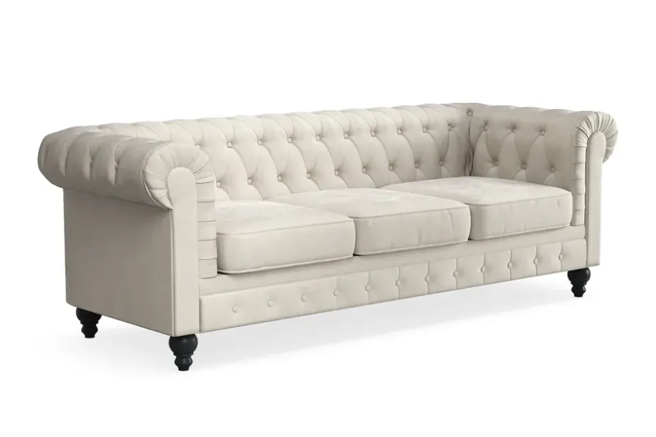 Manor House Chesterfield Lyx 3-istuttava samettisohva – Syvä sohva Beige