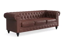 Manor House Chesterfield Lyx 3-istuttava syvä sohva keinonahkaa Tummanruskea PU