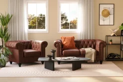 Manor House Chesterfield Lyx 2-istuttava syvä sohva keinonahkaa Tummanruskea PU