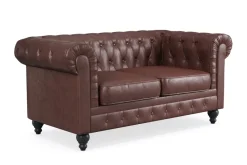 Manor House Chesterfield Lyx 2-istuttava syvä sohva keinonahkaa Tummanruskea PU
