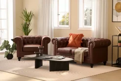Manor House Chesterfield Lyx 2-istuttava syvä sohva keinonahkaa Tummanruskea PU