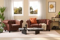 Manor House Chesterfield Lyx Sohvaryhmä 2-istuttava+nojatuoli Ruskea