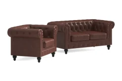 Manor House Chesterfield Lyx Sohvaryhmä 2-istuttava+nojatuoli Ruskea