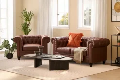 Manor House Chesterfield Lyx Sohvaryhmä 2-istuttava+nojatuoli Ruskea