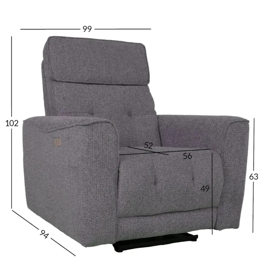 Recliner-nojatuoli Glendor sähköisellä mekanismilla harmaa