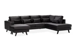 Scandinavian Choice Copenhagen Compact 4-istuttava Oikeakätinen U-muotoinen Large Sohva Divaanilla ja Schäslongilla Sametilla Tummanharmaa