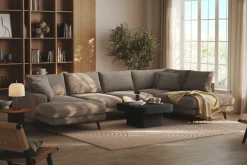 Scandinavian Choice Copenhagen Premium 5-istuttava Oikeakätinen U-muotoinen Sohva Divaanilla ja Schäslongilla Chenillekankaalla Ruskea